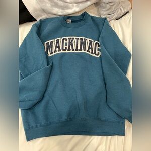 Gildan Unisex Crewneck Sweater in Blue with Mackinac Print